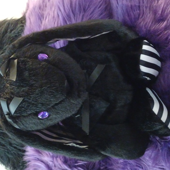 DOLLSKILL WIDOW GOTH BUNNY BAG BLACK PURPLE EYES BACKPACK BLACK FURRY STRAPS - Picture 13 of 15